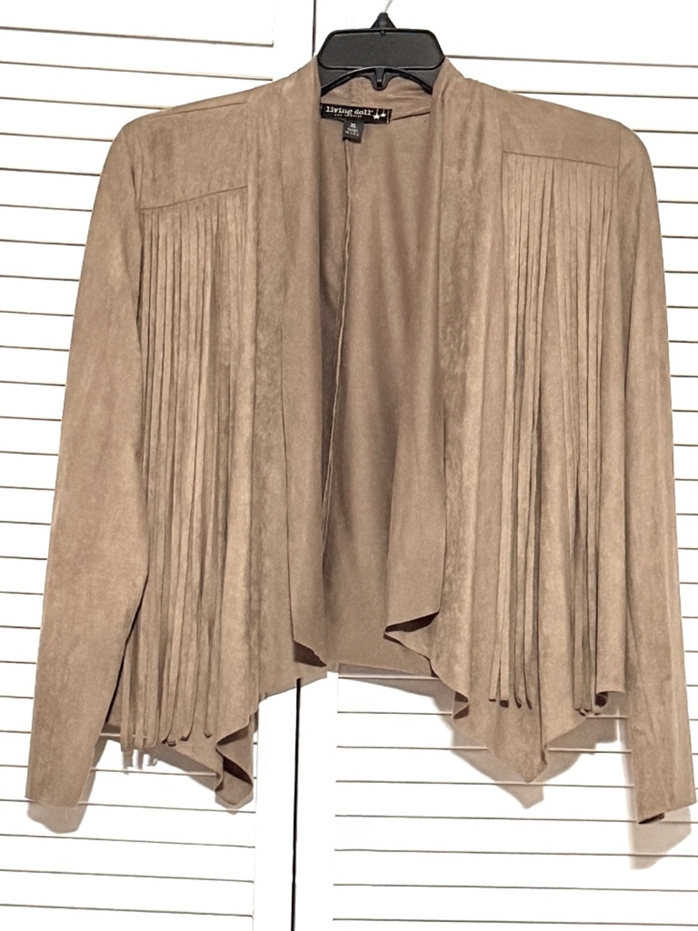 Living Doll Jacket - Size XL - Faux Suede Fringe - Brown/Taupe